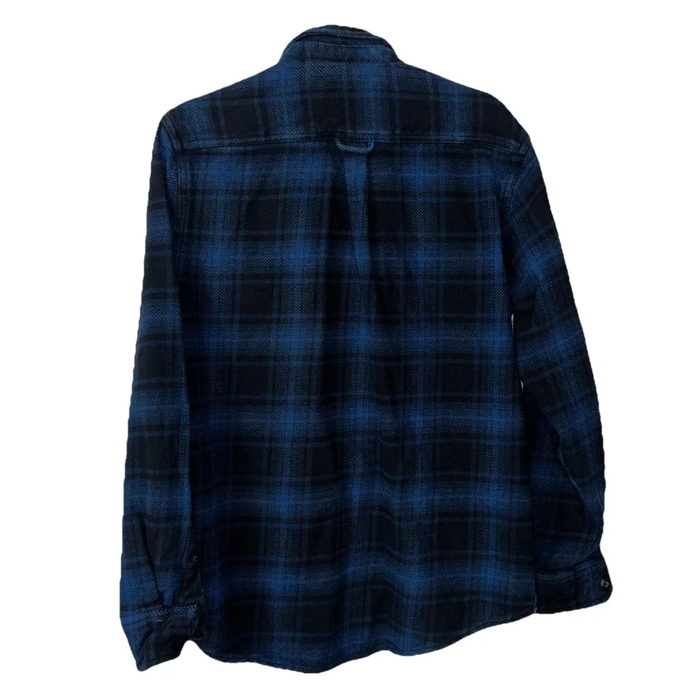 Orvis Men's Big‎ Bear Blue Black Plaid Heavy Flannel Button Down Size Medium - Picture 3 of 9